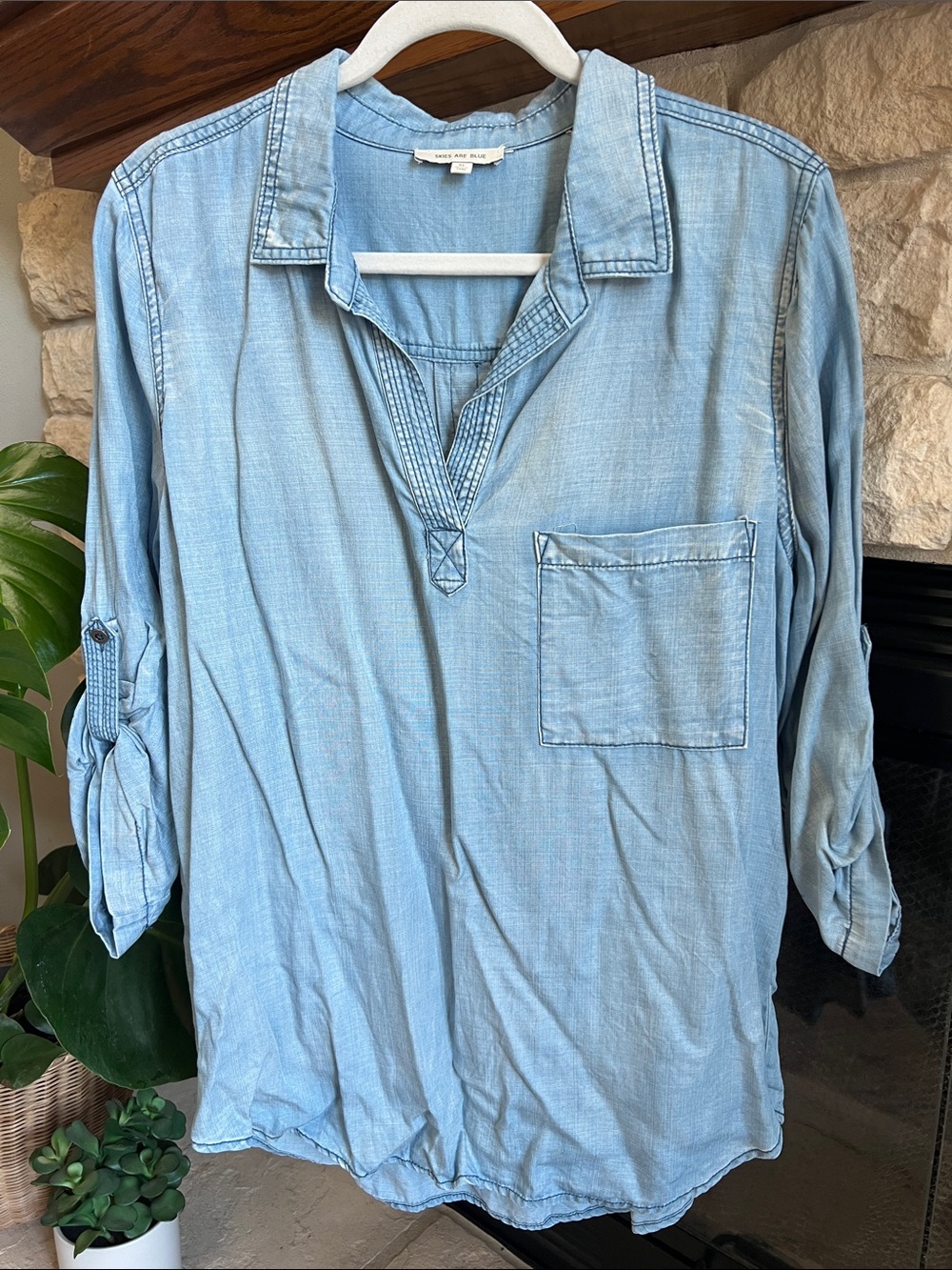 Skies Are Blue Light Blue Chambray Shirt - Soft Blue